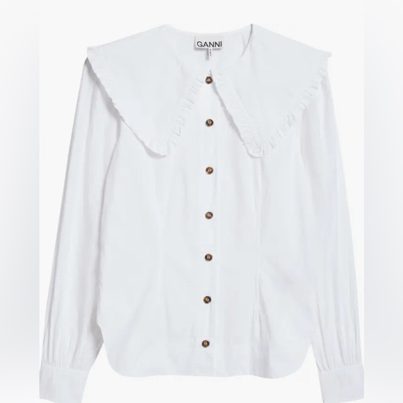 GANNI ruffle collar poplin button up NWOT size 34/ US 2 - Picture 3 of 16